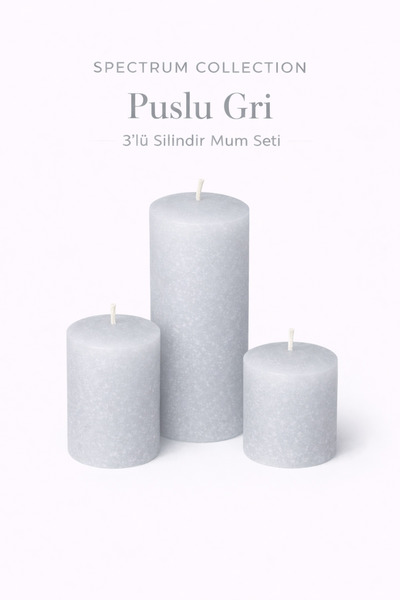 KORIXA Spectrum Collection Puslu Gri 3’lü Dokulu Silindir Mum Seti (Gri)