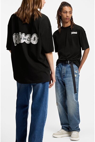 HUGO Logo Baskılı Unisex Pamuk Jarse Tişört