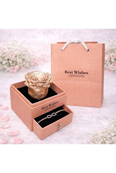 velve Trandafir criogenat in cutiuta somon, cu sertar si bratara, somon metal...