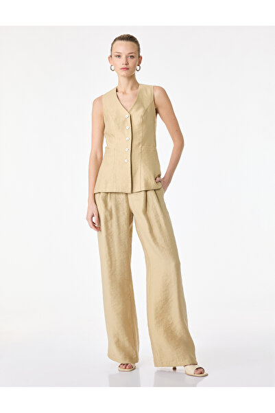 Koton Comfortable Fit Wide Leg Pleated Trousers with Pockets
