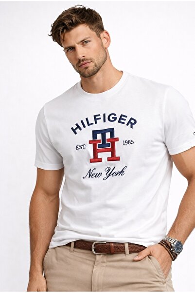 Tommy Hilfiger Men's T-shirt - Logo, 100% Cotton, Crew Neck, Regular Fit