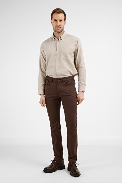 İmza Brown 5-Pocket Straight-Leg Cotton Slim Fit 5-Pocket Casual Trousers 100...