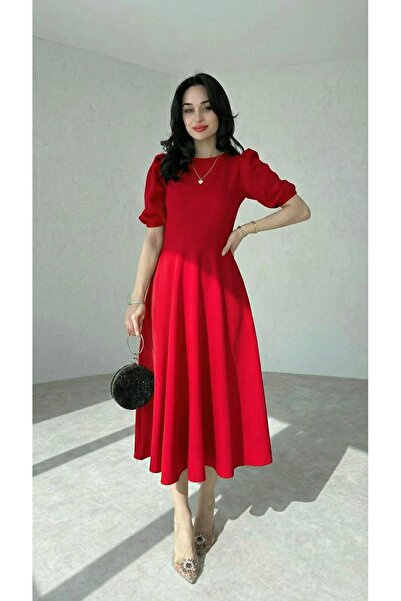 Afiş Butik Karpuz Kollu Midi Boy Elbise