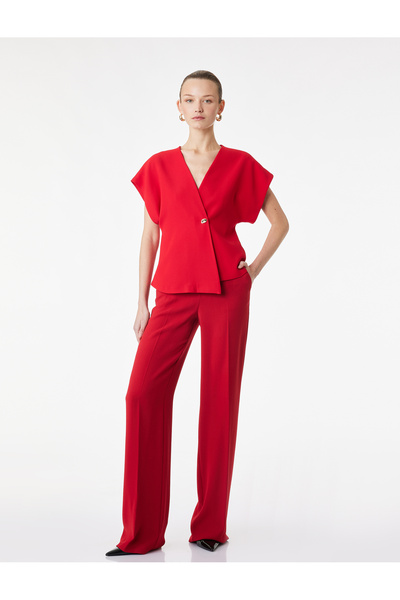 Koton Sleeveless Asymmetrical Double-Breasted Collar Vest with Metal Accessories