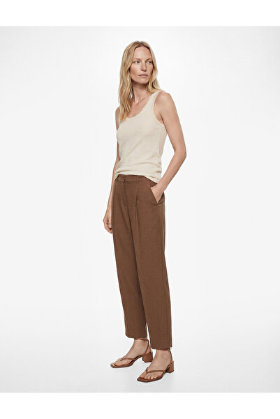 Koton Pantaloni de tip morcov cu aspect de in, cu buzunare, lungime la gleznă...