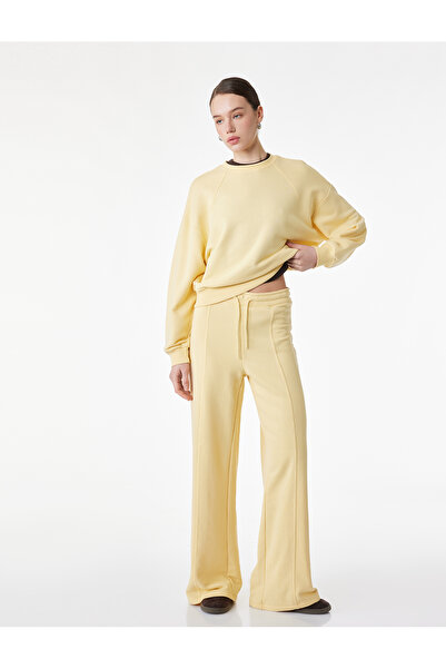 Koton Beli Lastikli Bağlamalı Üç İplik Geniş Paça Nervürlü Eşofman Altı