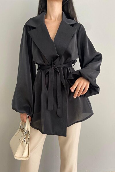 lizge giyim BALON KOL BAĞLAMALI SATEN CEKET