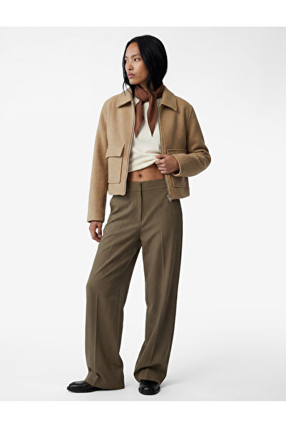 Koton Crop Cashmere Jacket with Zipper Pocket