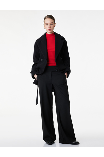 Koton Belted Cashmere Coat Double-Breasted Buttoned Pocketed Long Sleeve