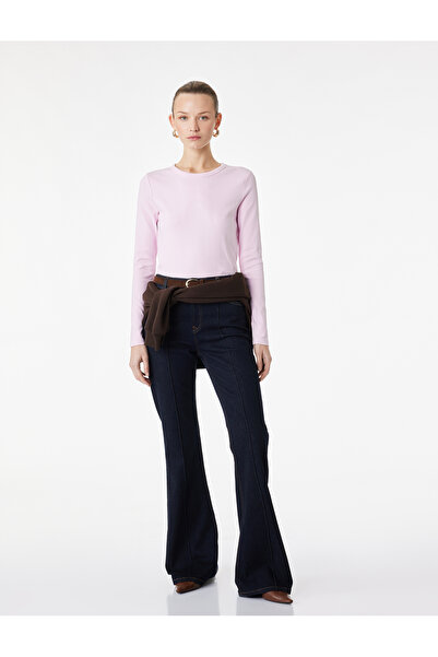 Koton Βασικό μπλουζάκι με μακρυμάνικο λαιμόκοψη από βαμβακερή λεπτή εφαρμογή