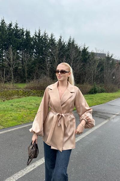 lizge giyim سترة من الساتان بأكمام بالون