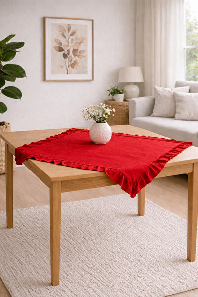 ÇIQRIK HOME Ruffled Red Runner Ruffled Fiskos Cover Ruffled Tablecloth
