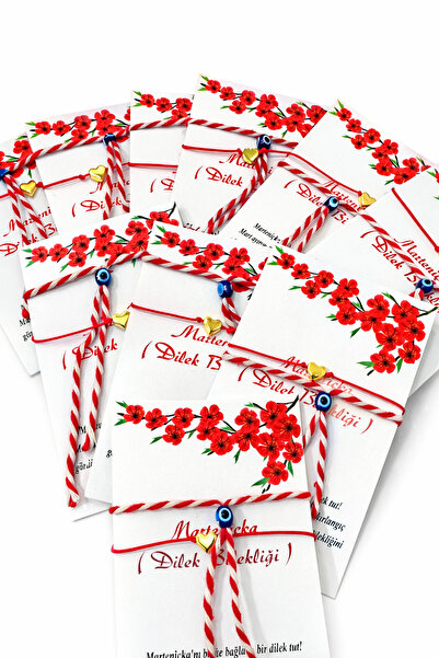 BY DİLEK ÇETİN ACCESSORY Червена и бяла мартеница сърцевидна картичка подаръч...