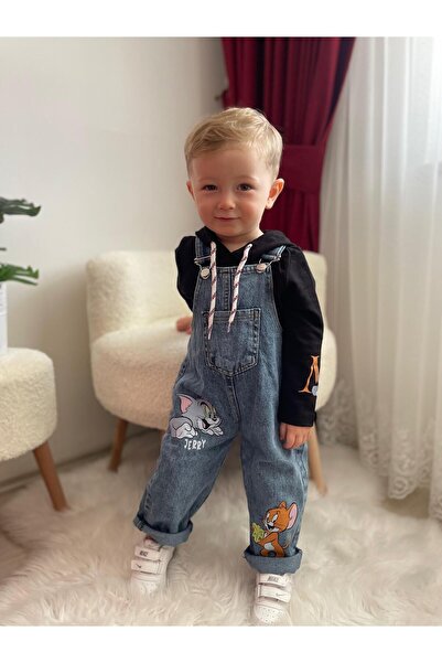 Mişsa Bebe Çocuk Kot Salopet Bol Kesim Denim 3-6 yaş 2 parça