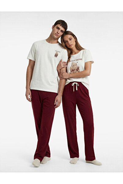 Koton Σετ πιτζάμες από βαμβακερό πλεκτό με τύπωμα άνετο και άνετο