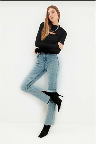 DRC trend Μπλε σκίσιμο ψηλόμεσο λεπτό ισπανικό φαρδύ τζιν