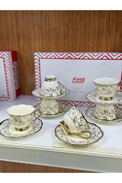 FMS |FMS Duru 6 Kişilik Kahve Fincan Takımı 1214 |Premium |Porselen | Altın Yaldızlı|