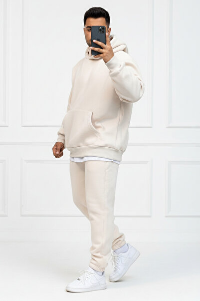 Men's Soft Texture Oversize Kangaroo Hooded Tracksuit with Pockets - Homewear