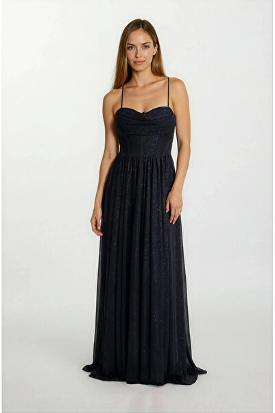 Spazio Decio Korsajlı Sırt Çarpraz Bağlamalı İnce Askılı Yırtmaçlı Uzun Abiye...