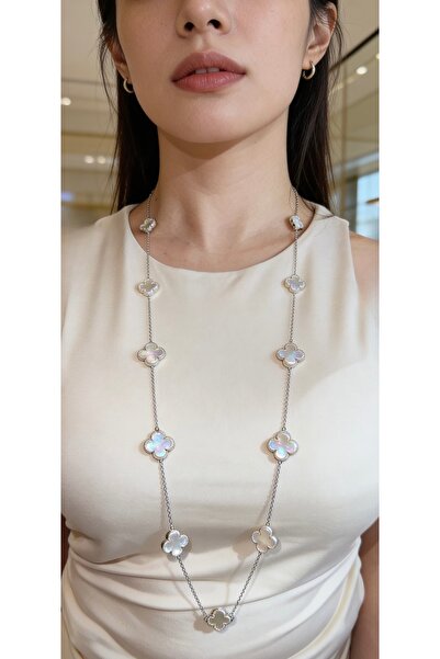 ZEY 925 Ayar Gümüş Takı-Zirkon Taşlı 12 Adet Yonca Hediyelik Kadın Kolye