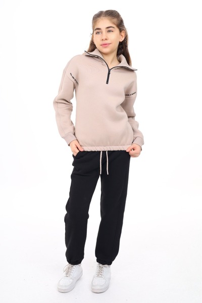 Toontoy Girl's 2-Piece Set Printed Turtleneck Zippered Sweatshirt & Pocketed ...