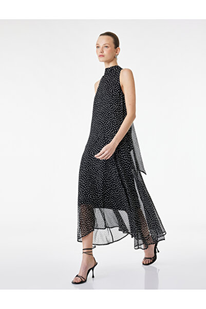 Koton Şifon Kolsuz Kloş Puantiyeli Uzun Halter Yaka Elbise