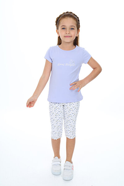 Toontoy Girl's 2-Piece Set Printed Crew Neck T-Shirt & Elastic Waist Crop Leg...