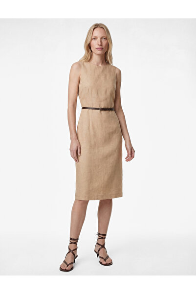 Koton Rochie midi slim fit fără mâneci guler rotund A croială cu detaliu curea