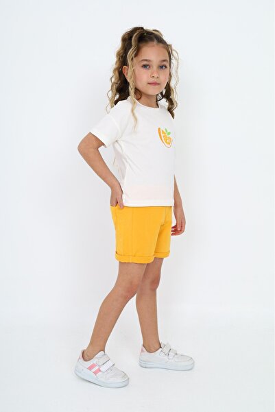 Toontoy Kız Çocuk 2'li Takım Baskılı Bisiklet Yaka T-Shirt & Beli Lastikli Şort