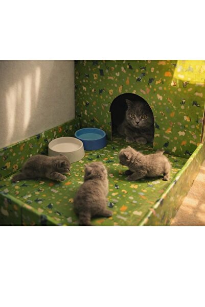 RASS Kedi Evi Karton Baskılı Ve Bahçeli Genişlik 35cm Uzunluk 48cm Derinlik 58cm