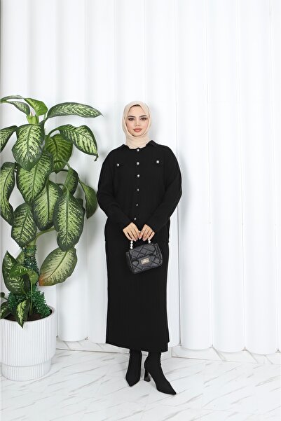 NİSUM MODA بدلة تريكو بتفاصيل جيب وتنورة