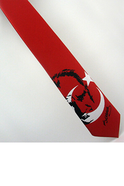 Gaffy ربطة عنق حمراء منسوجة بنقشة نجمة الهلال وأتاتورك - AK-06