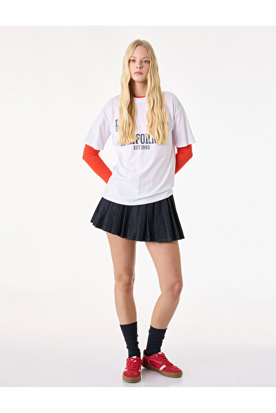 Koton Μπλουζάκι με κοντό μανίκι με λαιμόκοψη από βαμβακερό εμπριμέ oversize