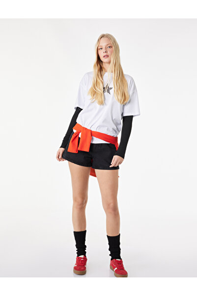 Koton Short Sleeve Crew Neck Cotton Star Printed Oversized T-Shirt