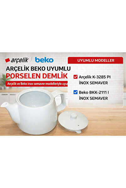 Arçelik Orjinal K 3285 Pı Semaver Gri Ve Beyaz Sıfır Uyumlu Porselen Demlik (...