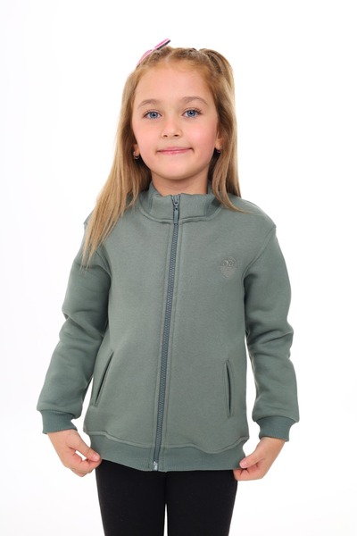 Toontoy Girl's Stand Collar Zippered Half Off-Shoulder Knitted Cardigan - 2 Y...