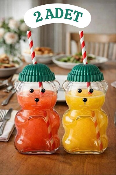 Bayev 2 Adet Teddy Bear Cam Barista Soğuk İçecek Bardağı Ayıcıklı Bardak 550 ...