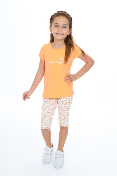 Toontoy Girl's 2-Piece Set Printed Crew Neck T-Shirt & Elastic Waist Crop Leg...