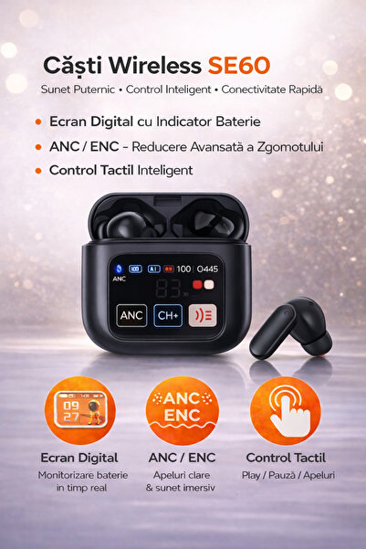Otto Căști Wireless SE-60 cu ANC/ENC, Bass, Bluetooth 5.4, Zero Cables