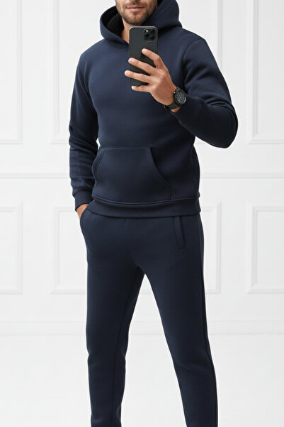 Runades Set de trening pentru bărbați, din bumbac, cu buzunare cangur, cu pic...