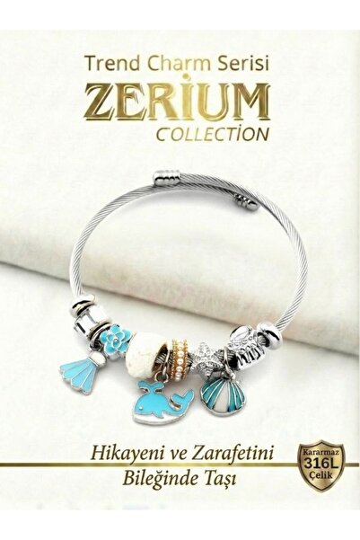 ZERİUM Modern Steel Stylish Women's Charm Steel Bracelet with Balinacık and O...