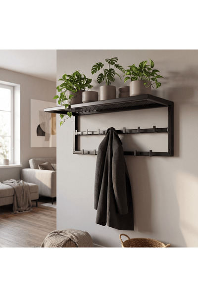 shop ARCHE - Dekoratif Demir Raflı Duvar Askısı - Metal Askılık - Elbise Askı...