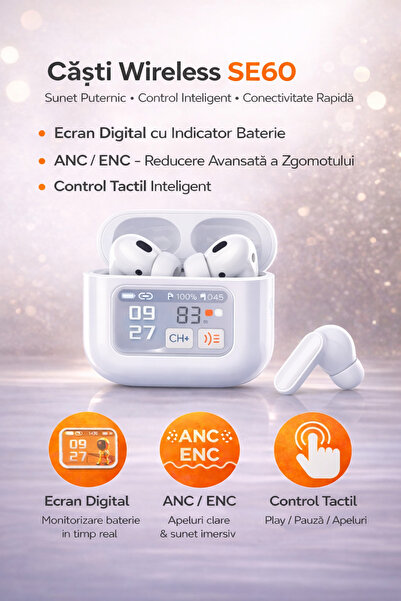 Otto Căști Wireless SE-60 cu ANC/ENC, Bass, Bluetooth 5.4, Zero Cables