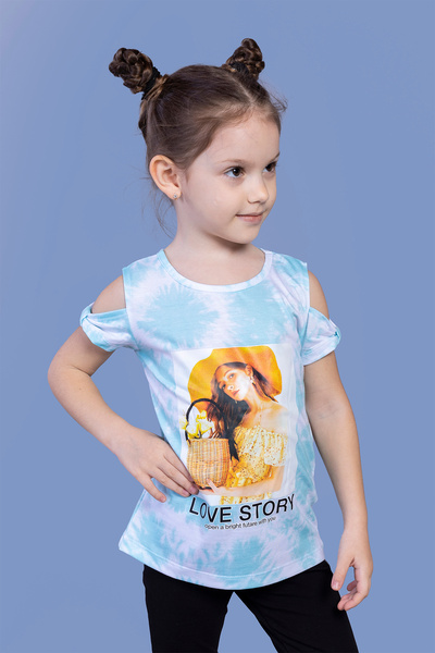 Toontoy Tricou cu mânecă scurtă pentru fete, cu imprimeu și guler tip bicicle...