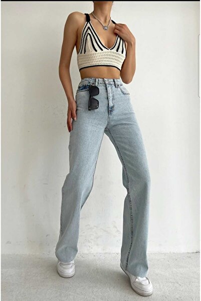 DRC trend سروال بالازو نسائي فضفاض عالي الخصر من قماش الدنيم بأرجل من قماش ال...