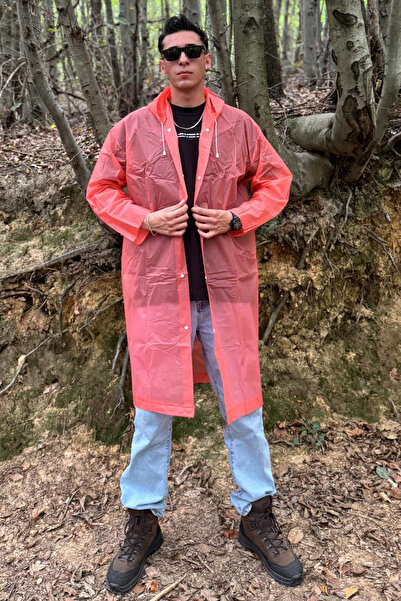 Mollycrush Unisex Αδιάβροχο παλτό με πτυσσόμενη κουκούλα και κουμπιά Eva Red ...