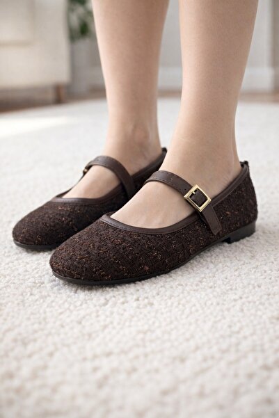 Moda Frato SH-200 Tiftikli Düz Babet Günlük Kadın Ayakkabı Mary Jane Ev Babeti