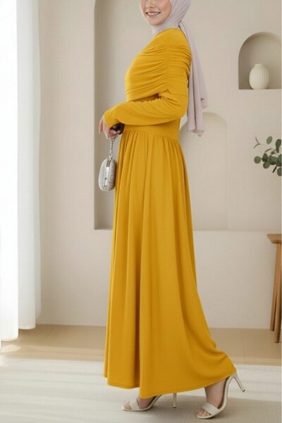 Modamorfo Dugačka haljina sa pustinjskim dizajnom i detaljima od flisa - žuta