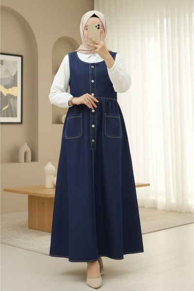 Modamorfo Yarım Düğmeli Çift Cepli Sıfır Kol Kot Jile -Laci