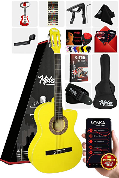 Midex CG-395YLW Klasik Gitar 4/4 Sap Ayarlı Kesik Kasa Full Set (Çanta Askı M...